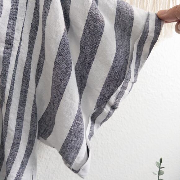 Adyson Parker Stripe Black White Linen Blend Casual Button Down Shirt Size Large - Picture 3 of 6